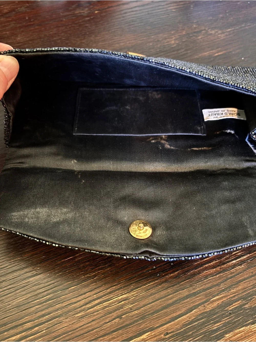 Vintage Schildkraut Black Beaded Clutch - Made in Japan